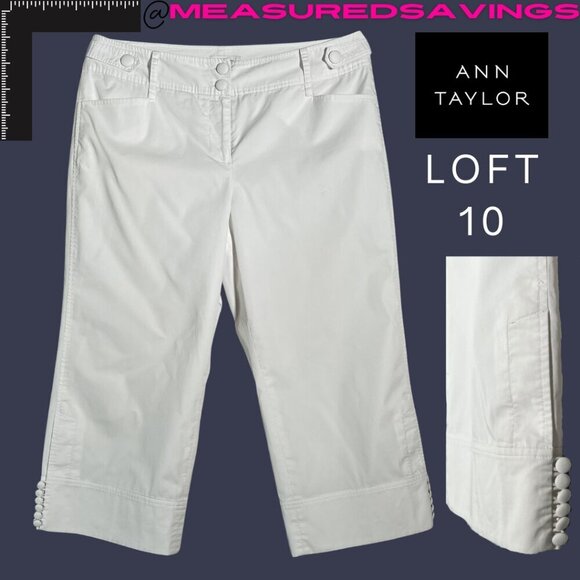 Ann Taylor LOFT [10 - EUC] White Button-Detail Cropped Casual Pants - Picture 9 of 9